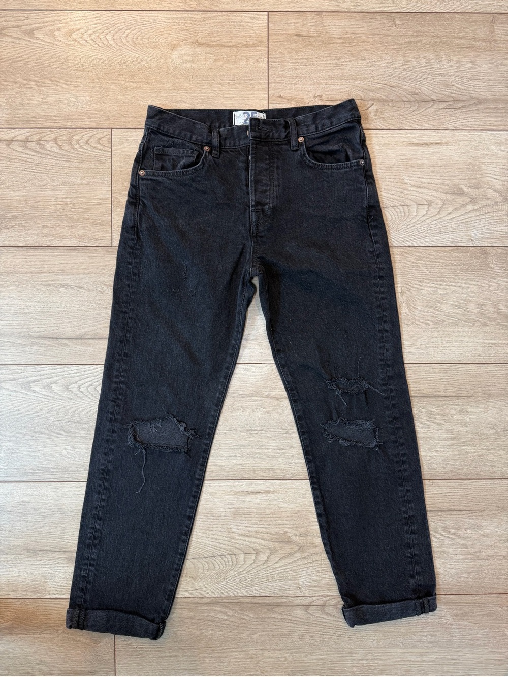 Free People We The Free Women's Black Relaxed Ripped Jeans